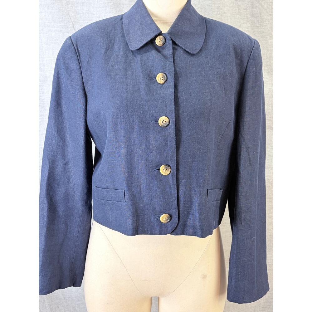Vintage Clifford & Wills Blue 100% Linen Cropped Jacket 8 Minimalist Blazer